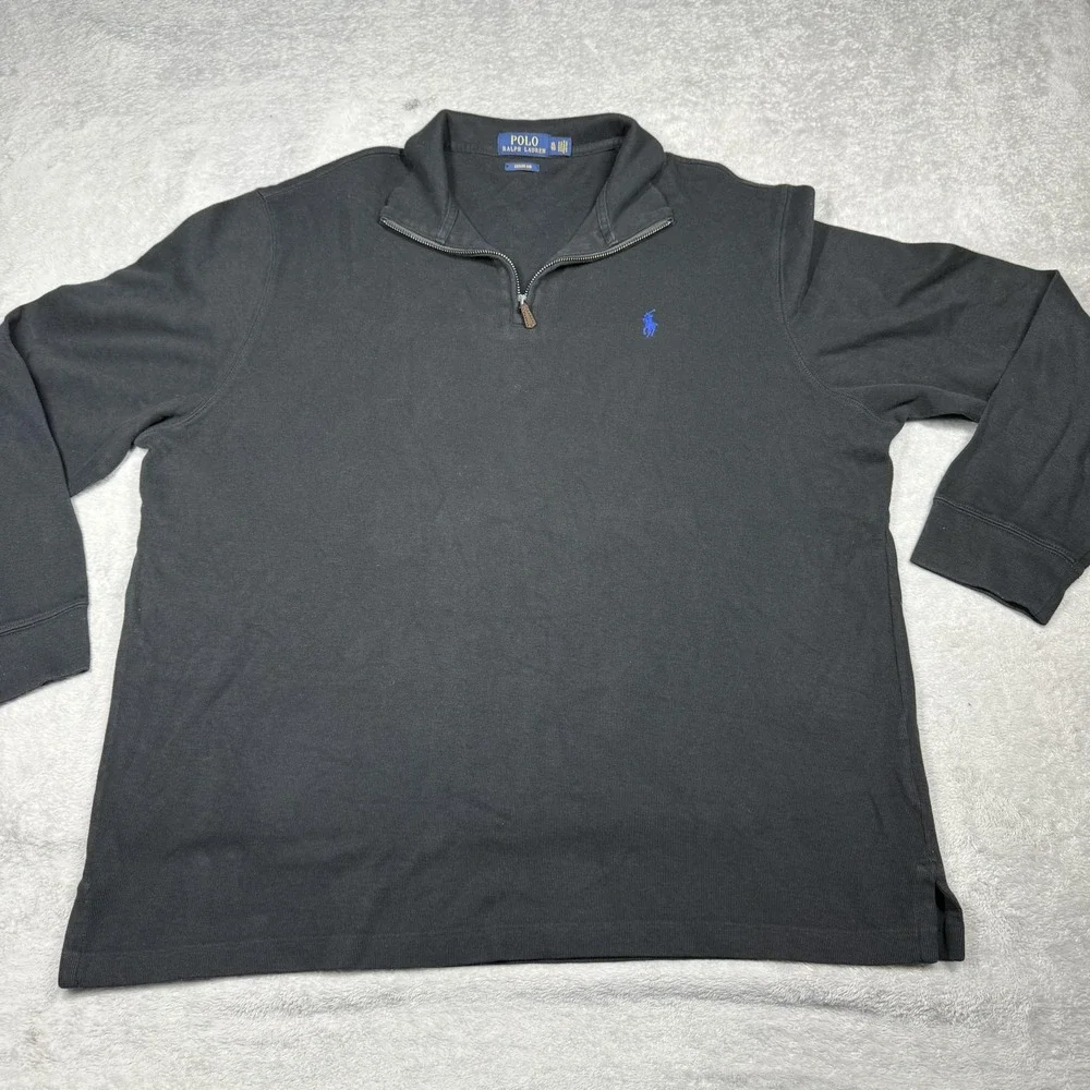 Polo Ralph Lauren Sweater Mens XL Black 1/4 Zip Mock Neck Estate Rib Pullover‎